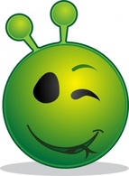 Objects - Smiley Green Alien Wink clip art 