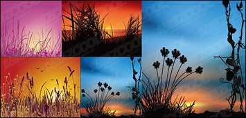 Nature - Sunset scenery vector material 