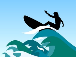 Silhouette - Surfer Waves Vector 