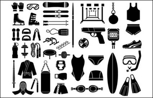 Sports - Various sketch elements of vector material - Sports equipment, equipment type (51 elements) 