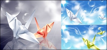 Vector background paper cranes and fantasy material Preview