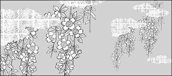 Vector line drawing of flowers-38(Cherry blossoms, clouds, gilded lattice) Preview