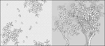 Backgrounds - Vector line drawing of flowers--41Cherry, classical background) 