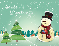 Business - Vector Snowman with christmas tree and gifts 