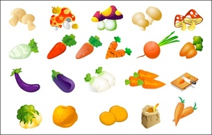 Vector vegetables - cabbage, potatoes, rice, eggplant and mushrooms radish Preview