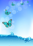 Backgrounds - Vector water wave with butterfly and bokeh 