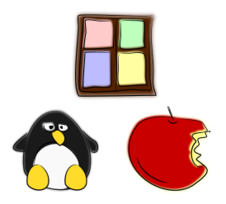 Food - Window, penguin and apple 