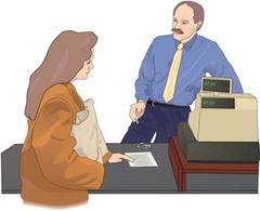 Human - Woman paying bill in supermarket 