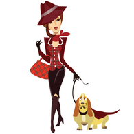 Woman Walking Dog Vector Illustration