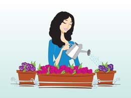 Cartoon - Woman Watering Plants 