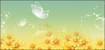 Backgrounds - Yellow flowers and butterflies vector transparent material 