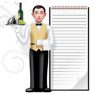 Young waiter & writing pad 